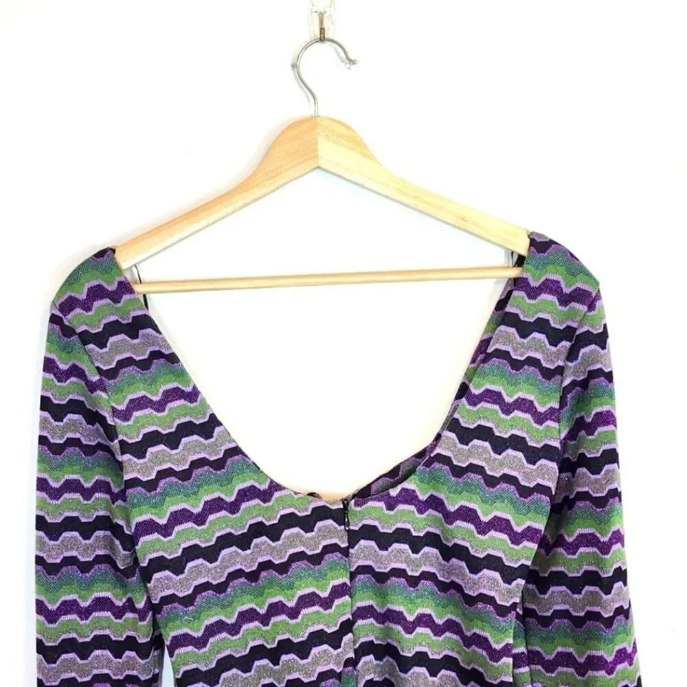 NWT Zara Green Purple Metallic Geo Striped 90s Y2K Cutout Mini Dress Size Small